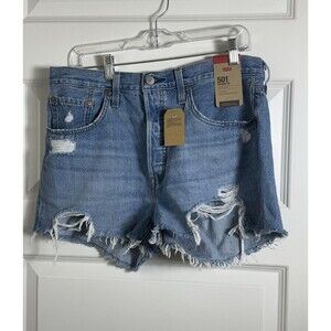 Levi's 501 High Rise Distressed Shorts, 100% Cotton, Size 31, Blue NWT